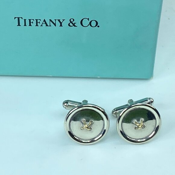 Vintage Tiffany & Co. Cufflinks Gold K18YG x Sterling Silver Button motif SS119 - Picture 1 of 7